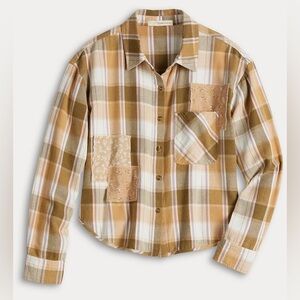 Rewind Plaid Button Up Shirt with Patchwork size XS